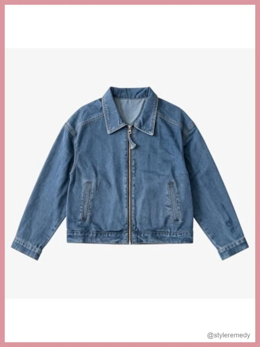 Women's Cropped Denim Bomber Jacket Loose Fit Zip Up Casual